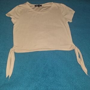 YMI Cream Tie-Side Crop Top